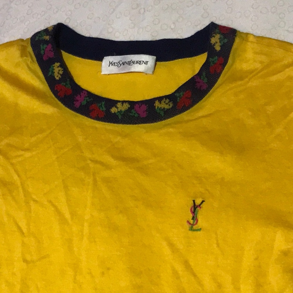 Yves Saint Laurent Yellow T-Shirt with Multicolor Collar